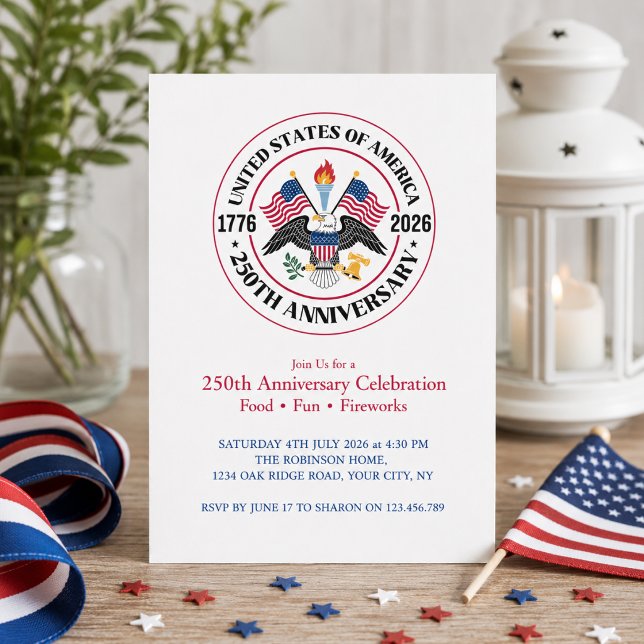 250th Independence Day Patriotic Party Invitation (Add your event details via the template to customize your celebration)