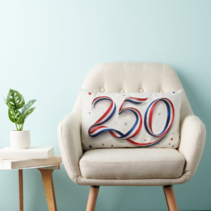 250th USA Birthday Patriotic Ribbon and Stars Lumbar Cushion