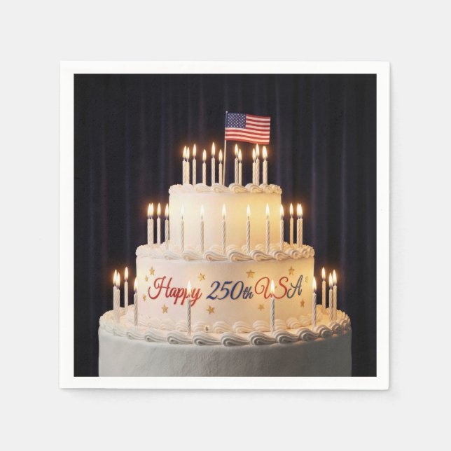 250th USA Tiered Birthday Cake with Flag Napkin (Front)