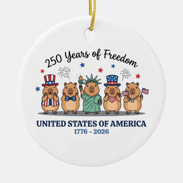 250th year of independence of USA, capybara Ceramic Tree Decoration (Front)
