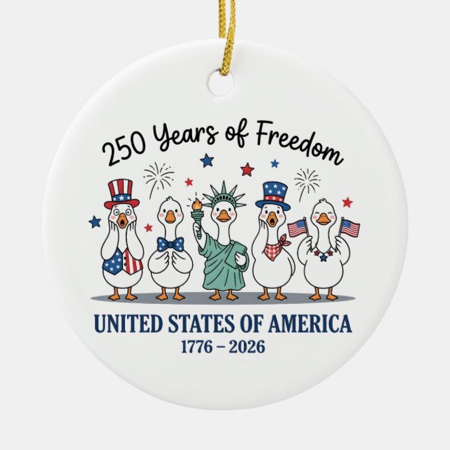 250th year of independence of USA, Patriotic goose Ceramic Tree Decoration (Front)