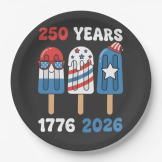 250th Years 1776 2026 4th July Ice Cream  Paper Plate