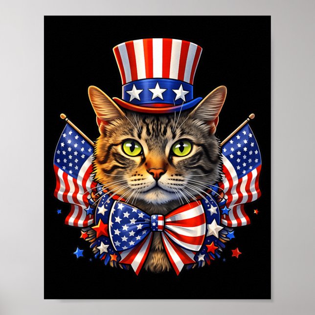 250th Years Cat American Flag Uncle Sam Hat 4th of Poster (Front)