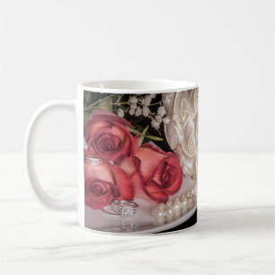 2586-Roses with Wedding Rings, Pearl Coffee Mug
