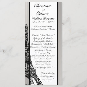25 4 x 9 Wedding Program Black Eiffel Tower Programme