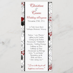 25 4 x 9 Wedding Program Black Flowers Red leaves Programme
