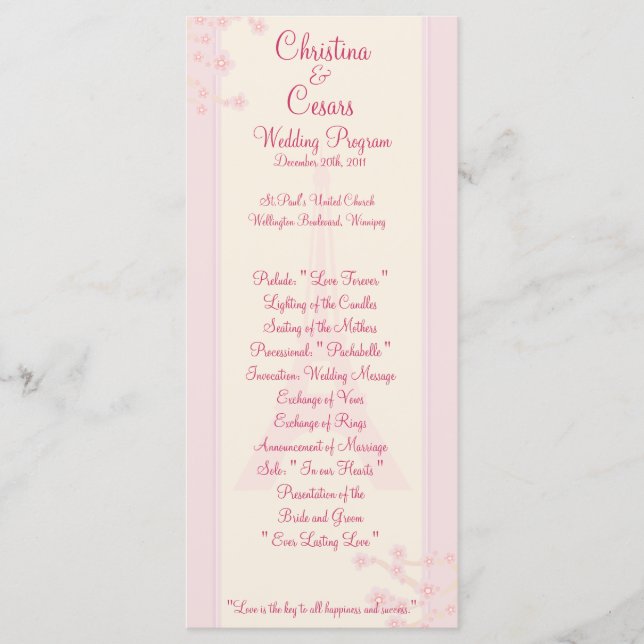 25 4 x 9 Wedding Program Lovers in Paris Programme (Front)