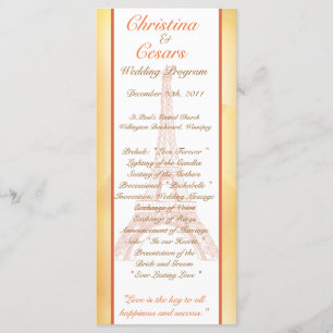 25 4 x 9 Wedding Program Paris Peach Programme