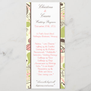 25 4 x 9 Wedding Program Spring Pink/Green Floral Programme