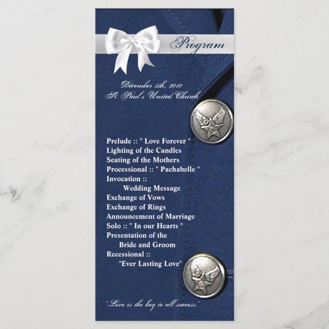 25 4x9 Wedding Program Air Force Class A Uniform Programme (Front)