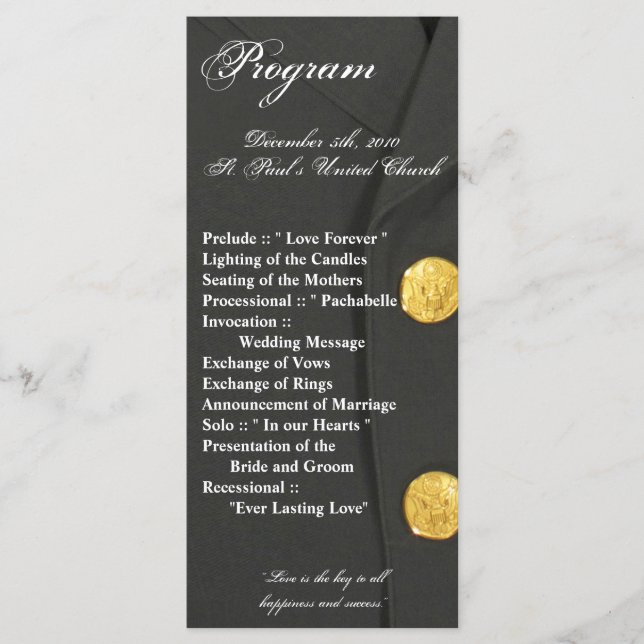 25 4x9 Wedding Program ARMY DRESS GREENS UNIFORM Programme (Front)