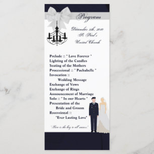 25 4x9 Wedding Program ARMY Uniform Blues Bride Programme