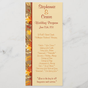 25 4x9 Wedding Program Autumn Branch Leaves Programme