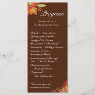 25 4x9 Wedding Program Autumn Leaves Fall Floral Programme