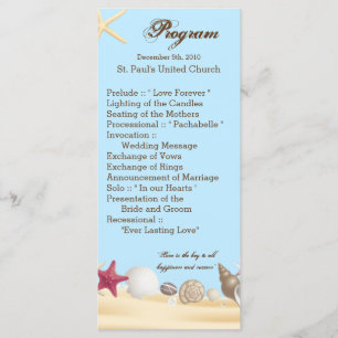 25 4x9 Wedding Program Beach Sea Shells Ocean Sand Programme