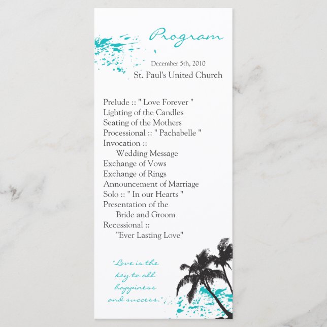 25 4x9 Wedding Program Beach Water Ocean Splash Programme (Front)