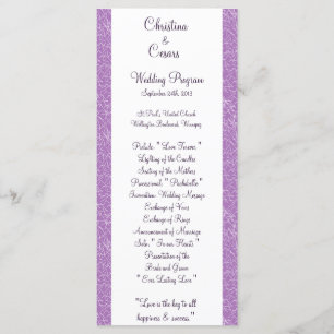 25 4x9 Wedding Program Bird Swing Purple BG hearts Programme