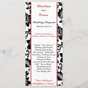 25 4x9 Wedding Program Black Flourish Red Stripe Programme