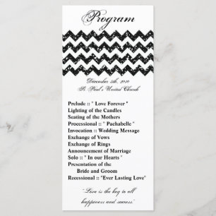 25 4x9 Wedding Program Black Glitter Chevron Zig Programme