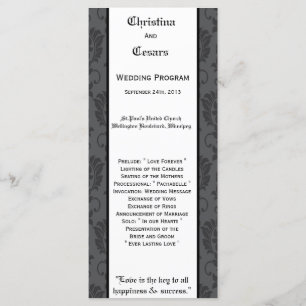 25 4x9 Wedding Program Black Grey Formal Gothic Pr Programme