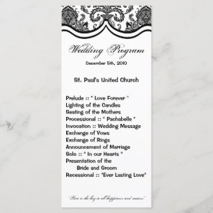 25 4x9 Wedding Program Black White Damask Lace Pri Programme