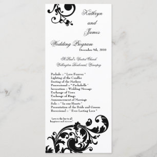 25 4x9 Wedding Program Black White Floral Filigree Programme