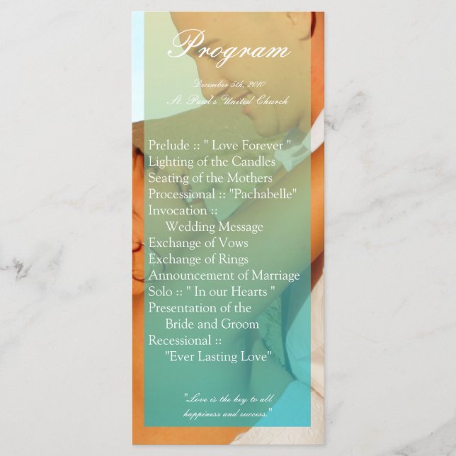 25 4x9 Wedding Program Blue Ombre Sunset Fade Teal Programme (Front)