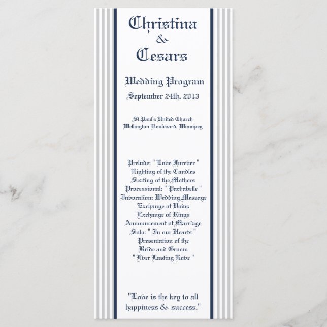 25 4x9 Wedding Program Blue Seahorse stripes beach Programme (Front)