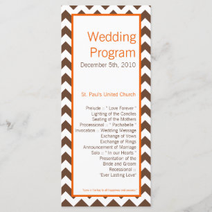 25 4x9 Wedding Program Brown Orange Chevron Programme