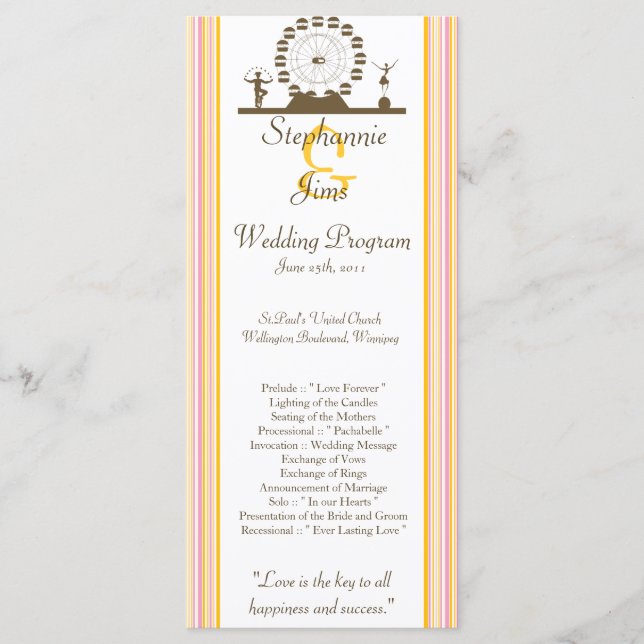 25 4x9 Wedding Program Carnival Programme (Front)