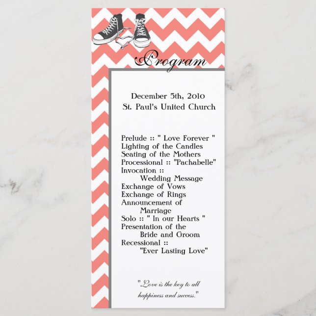 25 4x9 Wedding Program Chevron Stripe Zig Zag Prin Programme (Front)