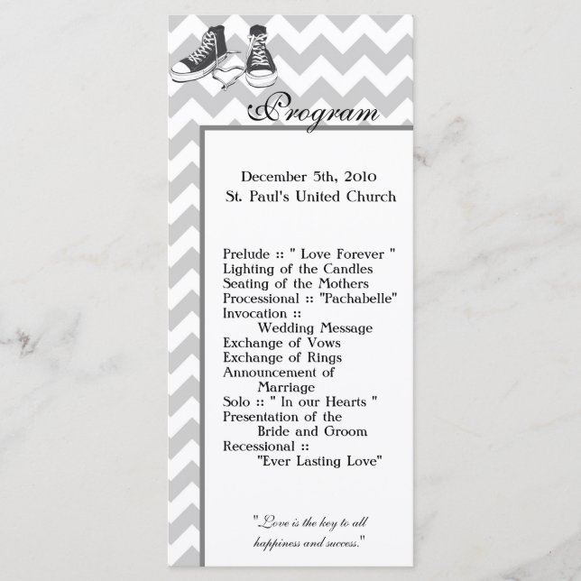 25 4x9 Wedding Program Chevron Stripe Zig Zag Prin Programme (Front)