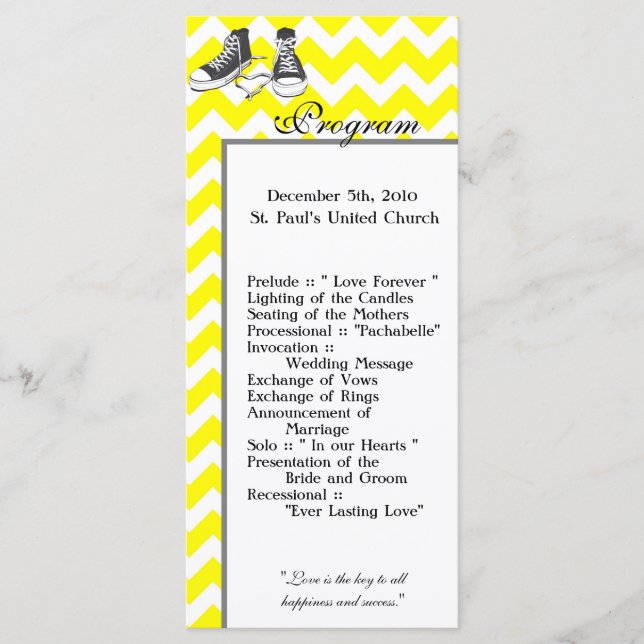 25 4x9 Wedding Program Chevron Stripe Zig Zag Prin Programme (Front)