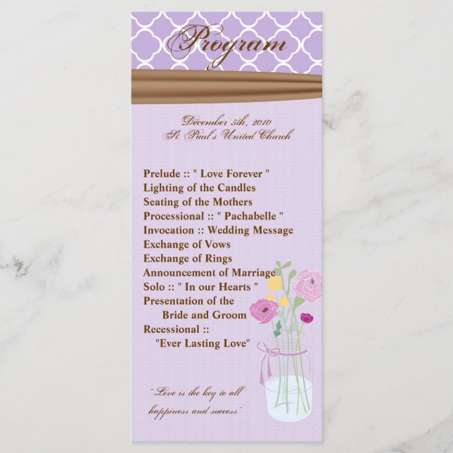 25 4x9 Wedding Program Country Mason Jar Flowers Programme (Front)