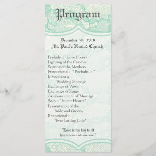 25 4x9 Wedding Program Country Mint Lace Print Programme