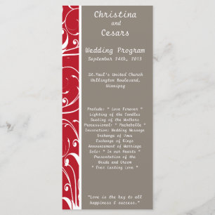 25 4x9 Wedding Program Crimson Red Grey Bg White S Programme