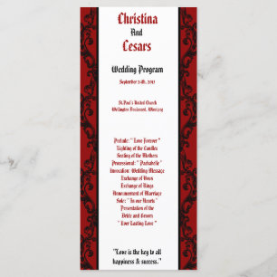 25 4x9 Wedding Program Crimson Red Ornate Embellis Programme