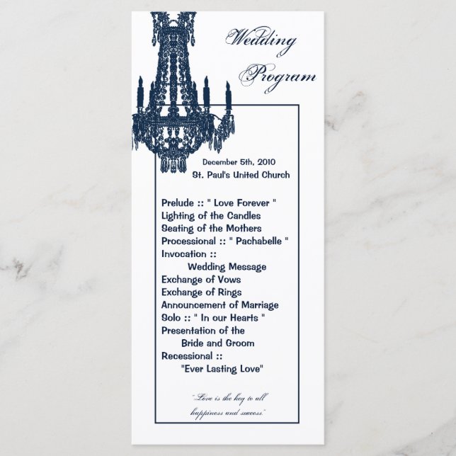 25 4x9 Wedding Program Crystal Chandelier Glitz Programme (Front)