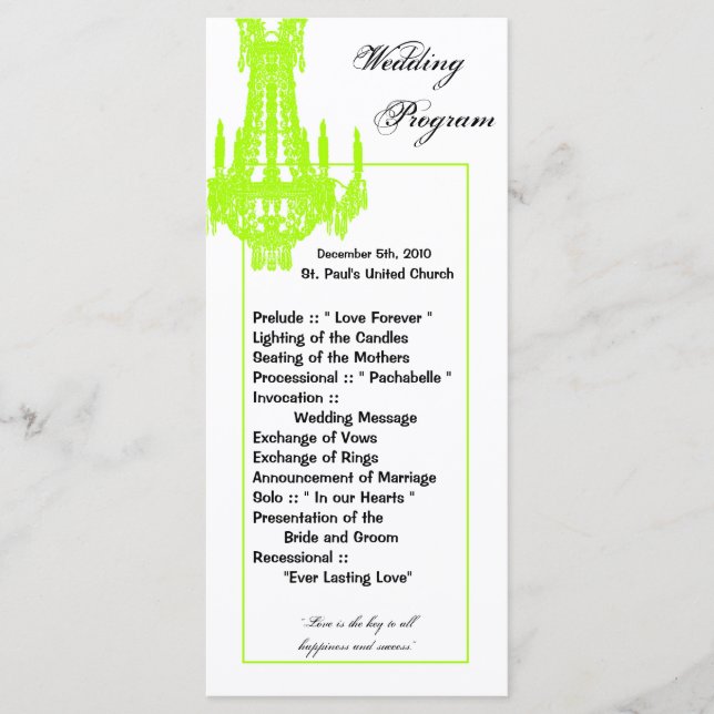 25 4x9 Wedding Program Crystal Chandelier Glitz Programme (Front)