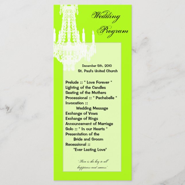 25 4x9 Wedding Program Crystal Chandelier Glitz Programme (Front)