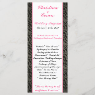 25 4x9 Wedding Program Damask/Stripes Pink Crown Programme