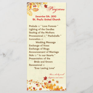25 4x9 Wedding Program Fall Breeze Autumn Leaves Programme