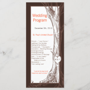 25 4x9 Wedding Program Fall Tree Initial Carvings Programme