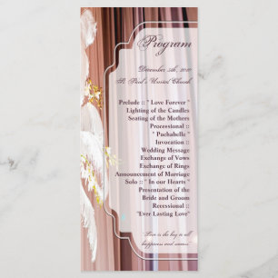 25 4x9 Wedding Program Feather Centre Piece Glam Programme