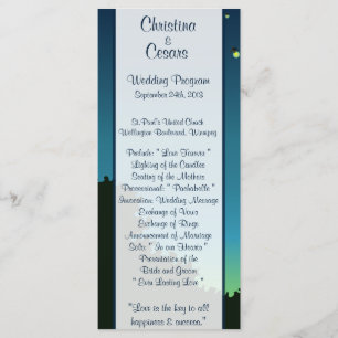 25 4x9 Wedding Program Fireflies and Mason Jars Programme