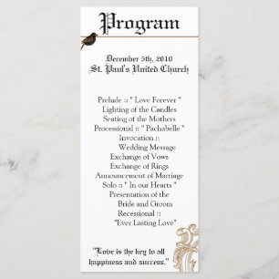 25 4x9 Wedding Program Formal Love Birds Pigeon Programme