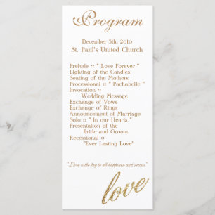 25 4x9 Wedding Program Gold Foil Glitter Love Programme