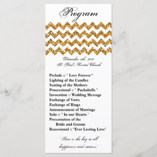 25 4x9 Wedding Program Gold Glitter Chevron Zig Programme