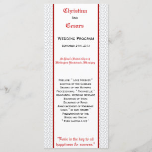 25 4x9 Wedding Program Grey Red Formal Print Programme