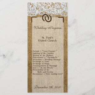 25 4x9 Wedding Program Horse Shoes on Burlap Lace Programme